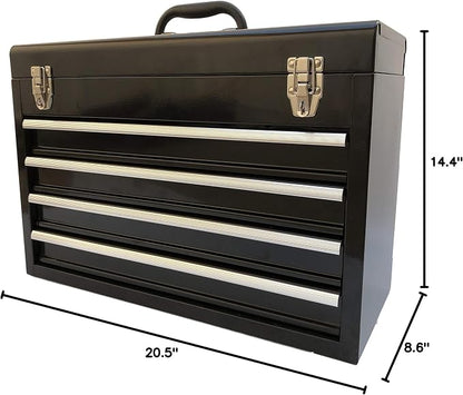 Workington Portable Metal Tool Chest with 4 Drawers, 20" 4-Drawer Tool Chest Cabinet with Ball Bearing Drawer Slides, Steel Tool Storage Box Organizer 4004 Black