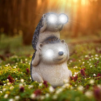 Banax Hedgehog Solar Garden Ornaments, Waterproof LED Garden, Resin Fairytale Art Ornament Outdoor Solar Statues, Hedgehog Statue Gift for Family, Friends & Colleagues Yard Lawn