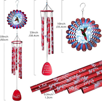 Wind Chimes for Outside, Wind Chime with Animated Hummingbird Spinner, 33" Memorial Windchimes Outdoor - Rustproof, Soothing Melody, Ideal for Garden Decoration Yard Decor Gift for Men Women