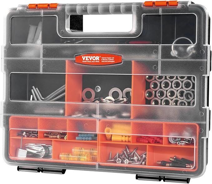 VEVOR 3-Pack Small Parts Organizer, 21 Compartments Tools Organizer Box with Removable Dividers, PP Hardware Storage Box with Safety Latch & Portable Handle for Nuts, Bolts, Screws, Nails