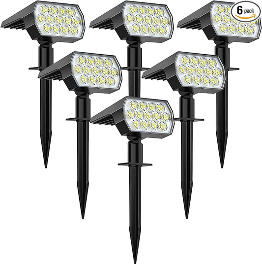 WELALO Solar Spot Lights Outdoor, [6 Pack/65 LED/3 Modes] Solar Landscape Spotlights, Solar Powered Christmas Halloween Lights, IP68 Waterproof Wall Lights for Walkway Yard Garden Driveway(Cool White)
