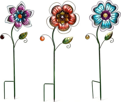Garden Stake Outdoor Plant Pick Cute Metal Flower Stick Art Ornament Decor Lawn Yard Patio,3 Set