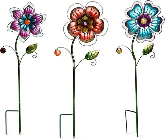 Garden Stake Outdoor Plant Pick Cute Metal Flower Stick Art Ornament Decor Lawn Yard Patio,3 Set