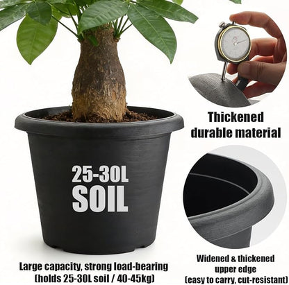 4 Pack 16 Inch Large Planters for Outdoor Plants, Heavy-Duty Plastic Plant Pots with Drainage Holes - 30L Capacity Indoor Outdoor Flower Pots, 16" Diax12" Tall, Cement Textured Patio Garden Containers