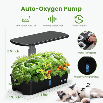 litokam 12-Pod Hydroponics Growing System Kit with LED Grow Light, 24W 3.5L Indoor Herb Garden Planter with Quiet Water Pump, 24H Timer 2 Grow Modes Hydroponics Garden for Home Kitchen Office Gifts