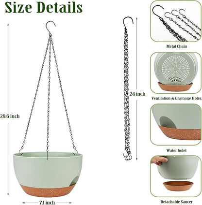 Hanging Planters for Outdoor Indoor Plants, 2 Pack 12 Inch Hanging Basket Plants Outdoor, Self Watering Hanging Planter with Plant Hanger for Garden Home Decoration (Green)