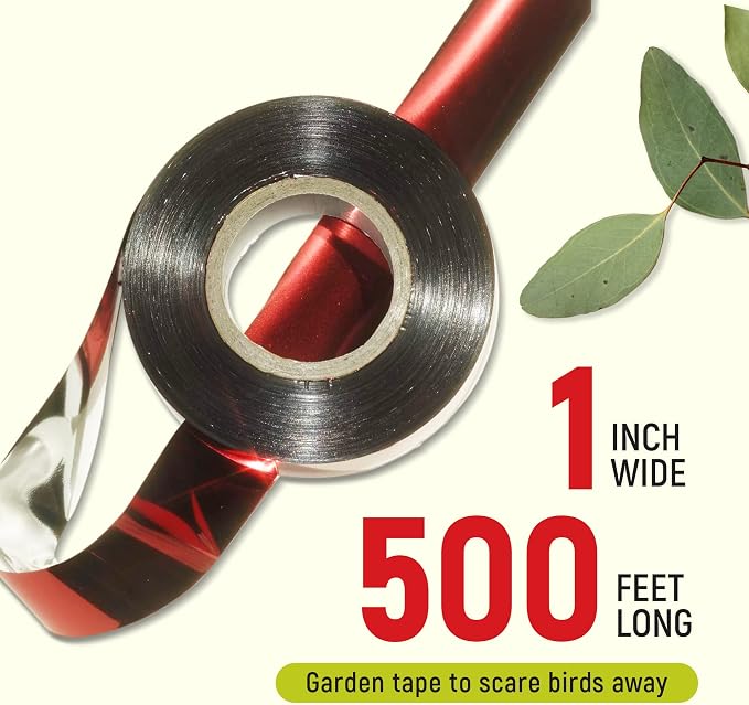 500 Ft Bird Scare Tape Red Silver Reflective Bird Repellent Flash Tape Reflective Tape to Scare Birds from Orchard, Garden, Crops, Chicken Coops, Vineyards, Trees, House, Boats & Siding