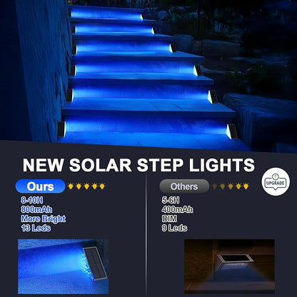 AUDLES 6 Pack Solar Stair Lights, Outdoor Step Lights with Waterproof IP67, Blue Color LED Solar Light for Outside Light Decor for Stair, Deck, Front Step, Front Porch, Patio and Backyard