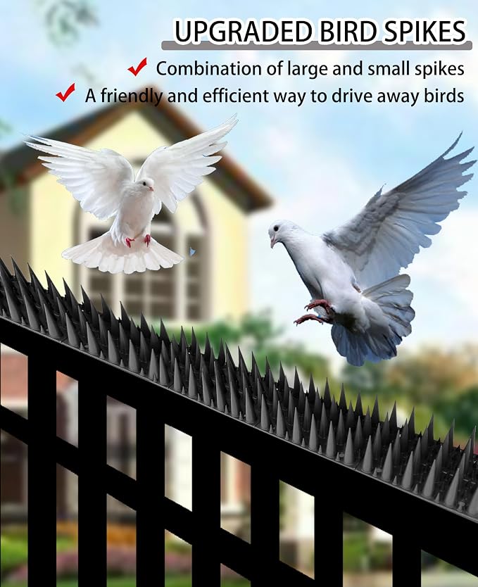 DY.2ten Bird Spikes, 11.8in Deterrent Spike, 10-Pack (9.8ft Total) Fence Spikes Bird for Outside to Keep Bird Squirrel Raccoon Pigeon Cat Away and Keep Birds from Building Nest, Easy to Install
