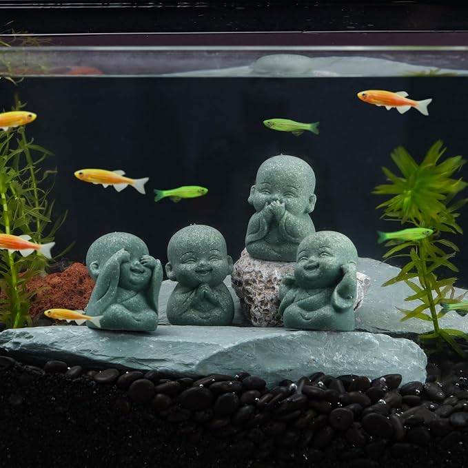 4pcs Mini Laughing Buddha Statues Monk Sandstone Sculptures Cute Baby Buddha Figurine Set Wealth Good Luck Decor Zen Spiritual Ornaments for Home Aquarium Office Garden - Style A