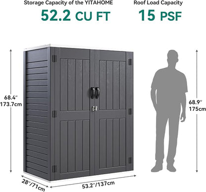 YITAHOME 59 cuft Vertical Outdoor Storage Shed w/o Shelf, 5.6 x 2.3 ft Lockable Resin Waterproof Tall Storage Cabinet, Suitable for Patio Furniture, Pool Accessories, and Garden Tools, Dark Gray
