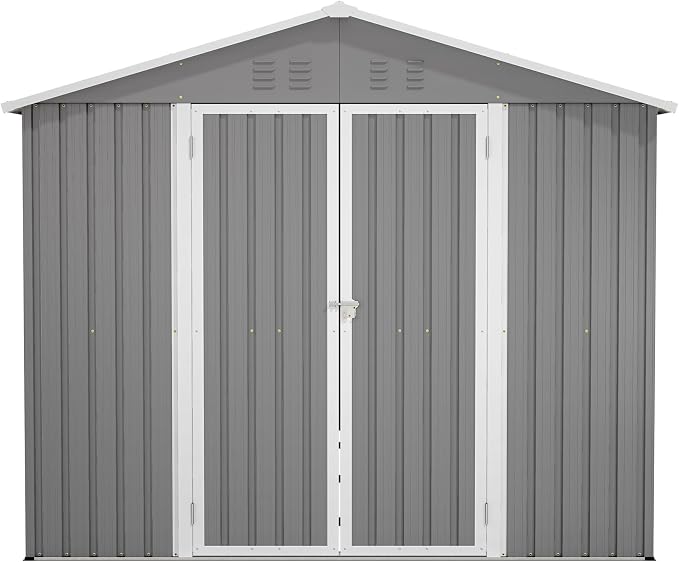 YOPTO 8x12 FT Large Outdoor Storage Shed with Lockable Doors & Floor Base,Weather-Resistant Metal Tool Shed for Garden, Backyard,Patio,Lawn,Gray