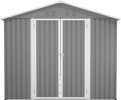 YOPTO 8x12 FT Large Outdoor Storage Shed with Lockable Doors & Floor Base,Weather-Resistant Metal Tool Shed for Garden, Backyard,Patio,Lawn,Gray