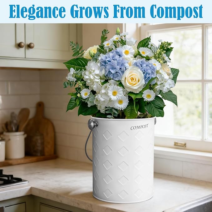 AOSION Countertop Compost Bin Kitchen,Odorless Indoor Compost Bin with Lid | 1 Gallon Composter Container,Removable Inner Bucket,50 Compost Bags,2 Carbon Filters,ideal for food scraps,coffee grounds
