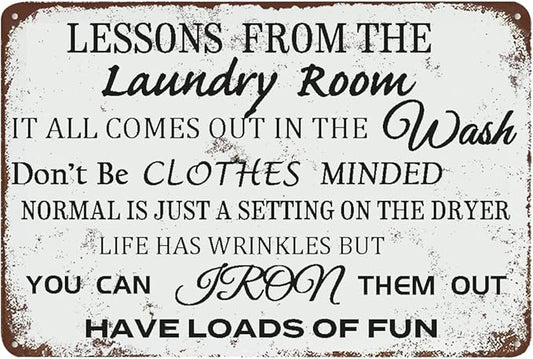 Laundry Room Lessons Metal Sign – Vintage Funny Laundry Quote Wall Decor, Utility Room, Bathroom – Humorous Housewarming Gift for Women, Moms, and Homeowners (As the picture shows)