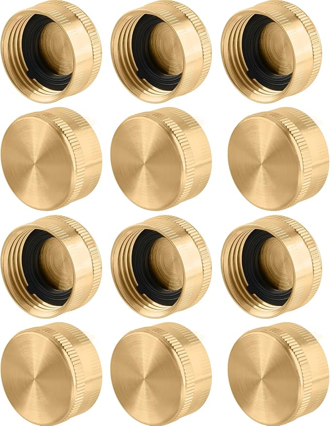 12PCS 3/4" Garden Hose Cap Garden Hose Connector Brass Cap with Washer Female Fitting Cap