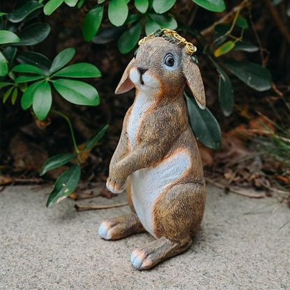 Lonyin Bunny Indoor/Outdoor Garden Statue Rabbit Figurines Yard Statues | Weatherproof Flower Bunny for Yard Patio Lawn Easter Decor Birthday Housewarming Gifts for Mom Women Garden Lovers,Resin 7In