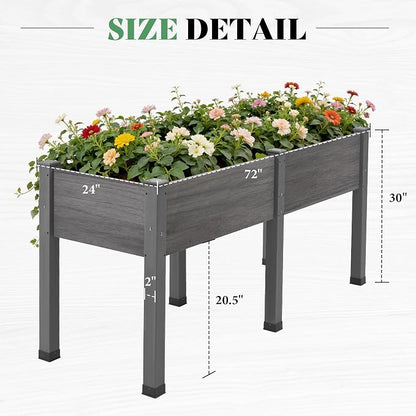 AMERLIFE Raised Garden Bed, 72x24x30 Inches Elevated Wood Planter Box with Legs, Bed Liner, Divider and Drainage System for Backyard, Patio, 300 lb Capacity - Grey