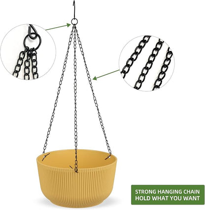 Dexceder 11.2 Inch Self Watering Hanging Planter (2 Pack, Yellow) | Thickened Hanging Basket Flower Plant Pot Indoor Outdoor