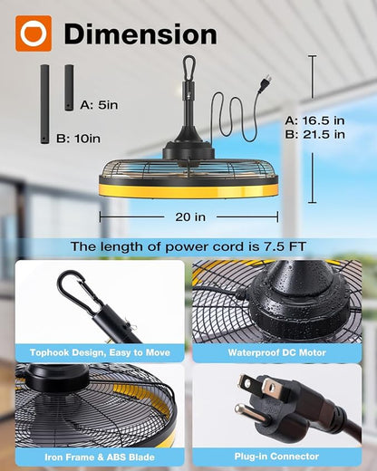 addlon Outdoor Ceiling Fan with Light for Patios, 20 inch Black Waterproof Gazebo Fan Remote&APP Control,6 Speeds 3CCT Dimmable,DC Motor, Plug in Ceiling Fan with Hook Hanging for Pergola Porch Canopy