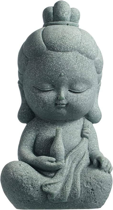 FENGSHUI-CAISHEN Small Guan Yin Statue - Handmade Stone for Meditating Zen Fish Aquarium Tank Desktop Decor, Baby Quan Yin Figurine, Kwan Yin
