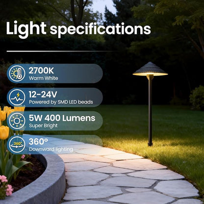 ZZXX All-in-One Low Voltage Landscape Lighting Kit 4-Pathway Lights with 40W Transformer, 5W Dusk to Dawn Outdoor Lighting, IP66 Waterproof LED Landscape Lights, Outdoor Lights 2700K for Yard Patio
