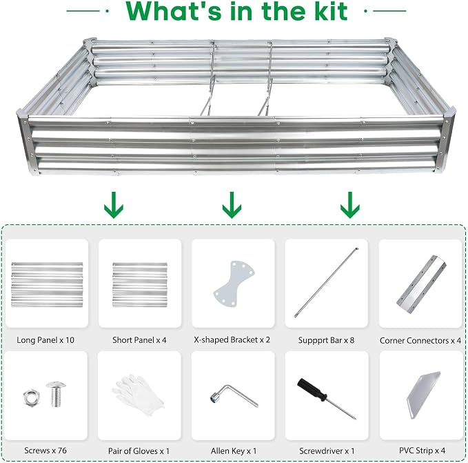 JERIA 6×3×1ft Raised Garden Bed with Support Rods,Galvanized Raised Garden Bed Kit Outdoor Metal Gardening Planter Box for Vegetable, Fruits, Flower