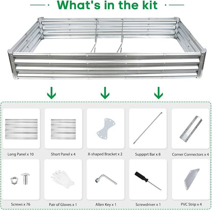 JERIA 6×3×1ft Raised Garden Bed with Support Rods,Galvanized Raised Garden Bed Kit Outdoor Metal Gardening Planter Box for Vegetable, Fruits, Flower