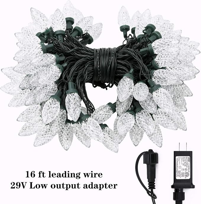 AWQ 100LED 81 FT C9 Christmas String Lights Plug in Fairy Twinkle String Lights 8 Modes Timer Function Waterproof Extendable for Indoor Outdoor Wedding Party Christmas Decoration (100, Warm White)