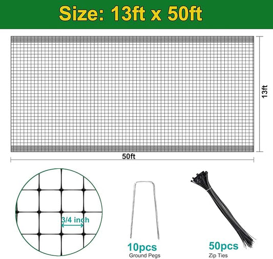KLEWEE Bird Netting, 13 x 50 FT Heavy Duty Garden Netting for Protect Fruit Trees, Plants and Vegetables from Birds, Deer, Squirrels and Other Animals