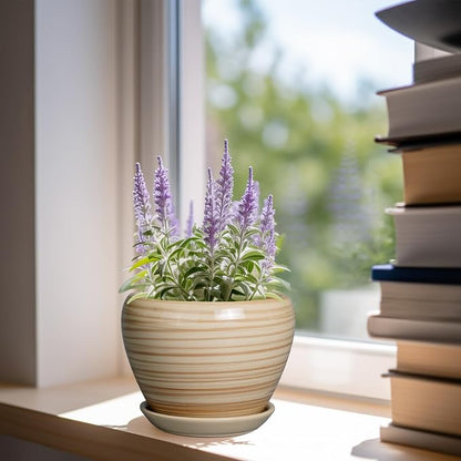 Ceramicfor 6 Inch Plant Pot Ceramic - Decorative Planter for Indoor Plants Succulent Pot with Drainage Hole and Saucer Round Planter Outdoor Flower Pot for House Patio Yellow