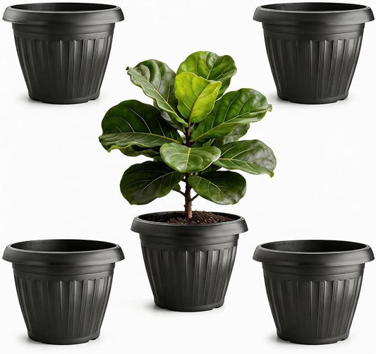 RooTrimmer 20 Inch Large Plant Pots Outdoor,Heavy Duty Plastic Planters with Drainage Holes,Black Flower Pots for Patio Porch Garden Indoor Outdoor Plants,Trees & Palms(5 Pack)