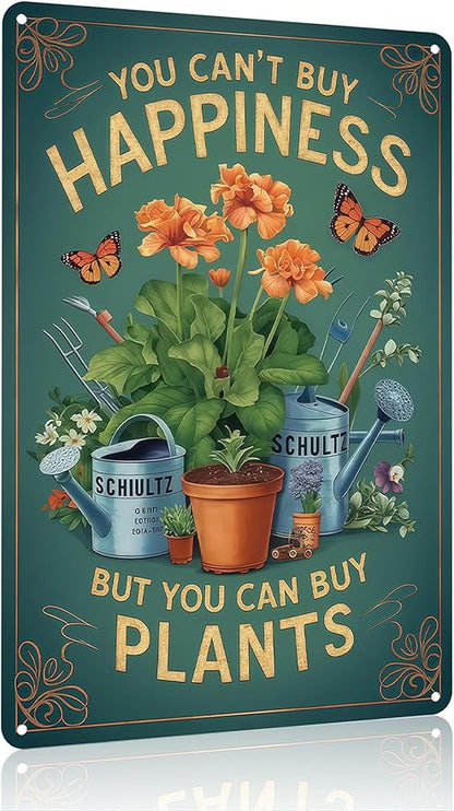 Funnysign Garden Gifts You Can't Buy Happiness But You Can Buy Plants Vintage Tin Sign for Home Garden Patio Yard Decor 8 X 12 Inch(3982)