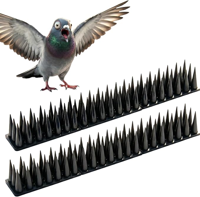 Bird & Animal Deterrent Spikes, 20 Packs Outdoor Plastic Spike Strips for Roof, Ledges, Fence, Walls & Railing, Humane Squirrel, Raccoon & Pigeon Barrier, 20 FT Coverage, Black