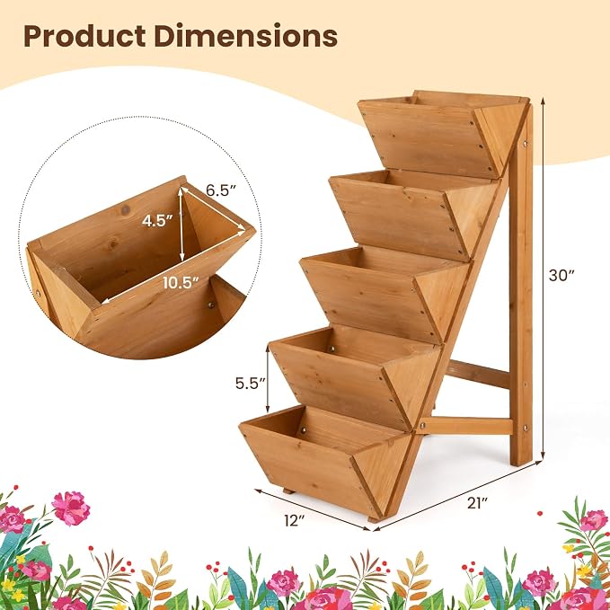 HAPPYGRILL Vertical Raised Garden Bed, Freestanding Wood Elevated Planter Box w/Legs for Growing Vegetables Flowers Herbs, Indoor Outdoor Tiered Plant Stand for Patio Yard Balcony Corner (2,5-Tier)