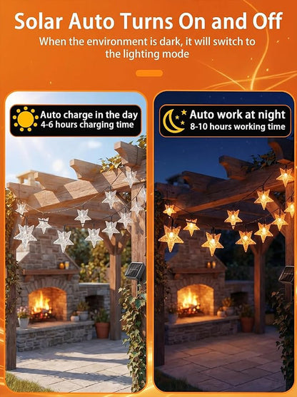 Twinkle Solar Star String Lights Outdoor Waterproof 39FT/100L Fairy Lights | 8 Modes Camping Garden Wedding Party Tree Holidays Backyard Patio Orange