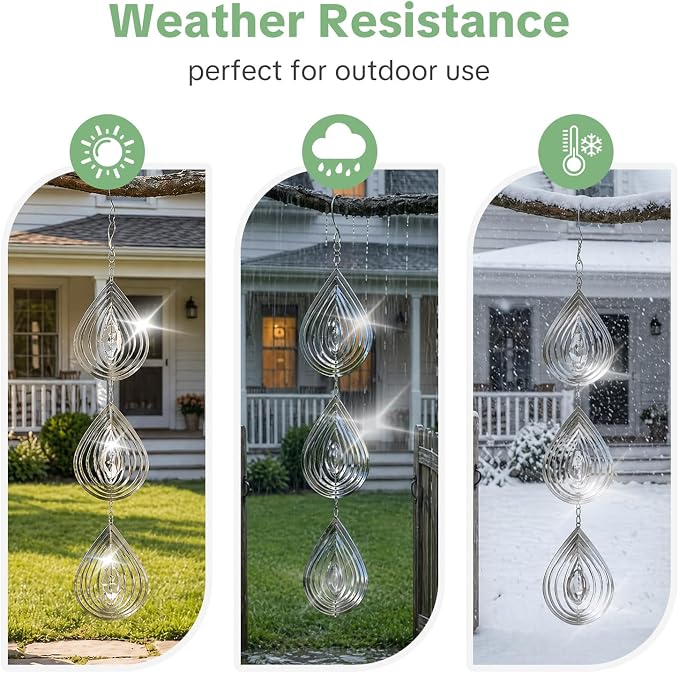 OFFO 304 Stainless Steel Bird Reflectors, Double-Sided Reflective 3D Water Drop Bird Scare Devices, Outdoor Garden Decor for Patio Yard Porch Pool Window, 9 PCS