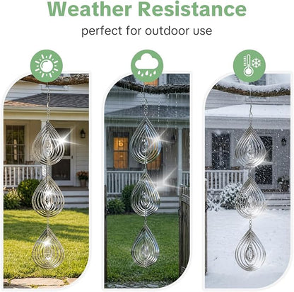 OFFO 304 Stainless Steel Bird Reflectors, Double-Sided Reflective 3D Water Drop Bird Scare Devices, Outdoor Garden Decor for Patio Yard Porch Pool Window, 9 PCS