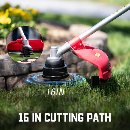 PowerSmart 21-Inch 144cc Gas Lawn Mower & 16-Inch 25.4cc String Trimmer/Edger with 10-Inch Brush Cutter for Grass Cutting