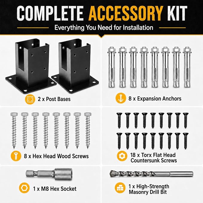 4x4 Post Base Brackets 2PCS - Heavy Duty Powder Coated Steel Post Anchor with 3.6"x3.6" Inner Size for Deck, Pergola, Fence and Mailbox Mount