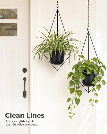 Bamworld Black Hanging Planters for Indoor Outdoor Plants Metal Hanging Pots for Plants 5 Inch Modern Hanging Basket Window Plant Hanger Ceiling Hanging Flower Pot with Chain for Wall Decor (Diamond)