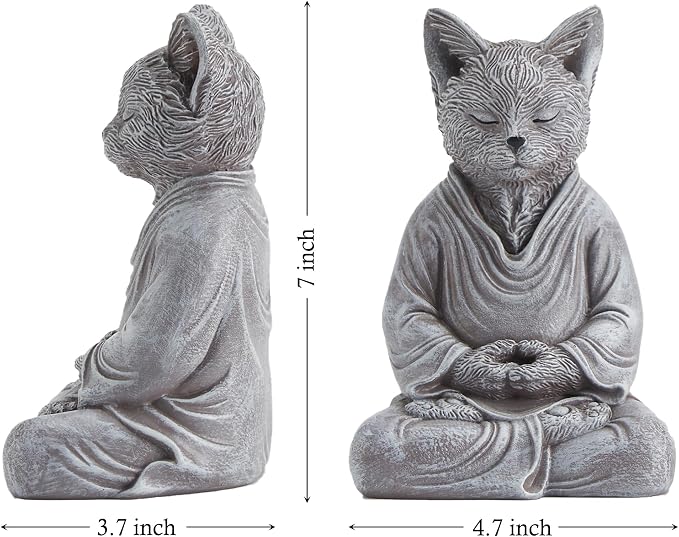 Cat Zen Buddha Meditating Statue Decor, 7 inch Suitable for Home Office Desk Shelf, Gift for Cat Enthusiasts Zen Practitioners