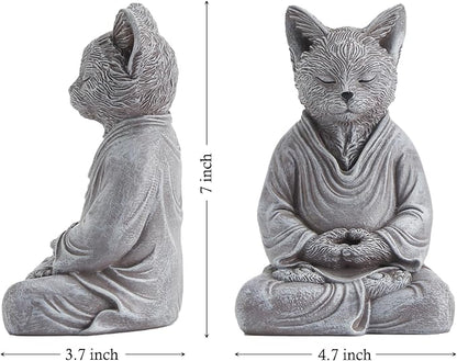 Cat Zen Buddha Meditating Statue Decor, 7 inch Suitable for Home Office Desk Shelf, Gift for Cat Enthusiasts Zen Practitioners