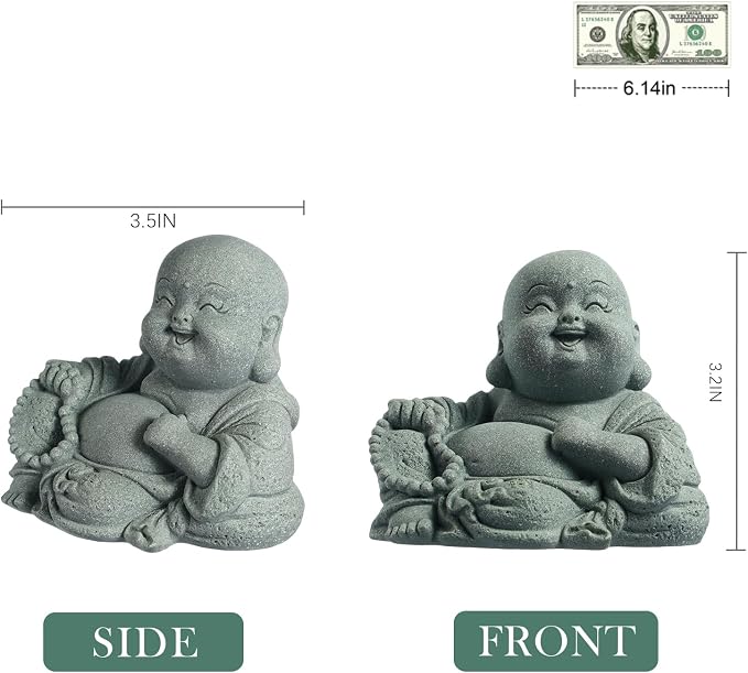Little Buddha Statue for Home, Laughing Buddha Statue - Stone Meditation Zen Decor, Handmade Baby Buddha Figurine, Buda Indoor/Outdoor Aquarium Tank Desktop Decoration (Buddha Sculpture)