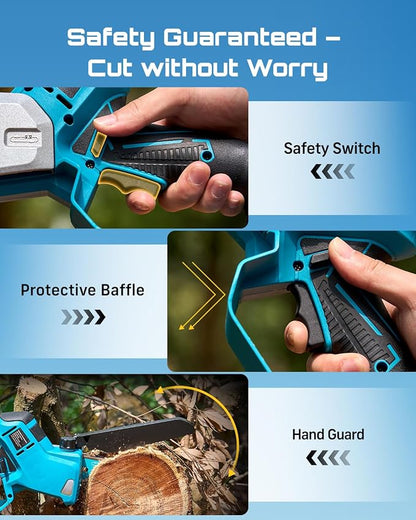 SEESII Mini Chainsaw 6 Inch Brushless, Automatic Oiler | 2 x2.0Ah Batteries, Cordless Chainsaw Compatible with Makita 18V Battery, Electric Saw for Tree Limb Branch Cutter Yard Work