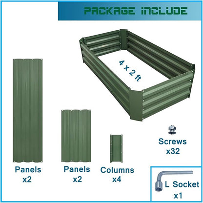 4x2x1ft Green Metal Raised Garden Bed Kit, Galvanized Outdoor Planter Box for Vegetables, Flowers, Herbs, and Succulents,60 Gallon Capacity