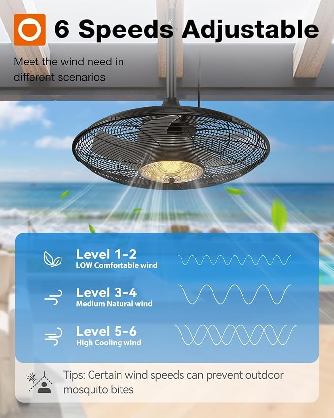 addlon Outdoor Ceiling Fan with Light for Patios, 20 inch Black Waterproof Gazebo Fan with Remote&APP Control, Reversible, Dimmable, Plug in Hook Mount Portable Fan for Garage Pergola Porch Canopy