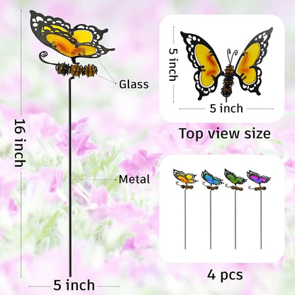 Butterfly Garden Stakes,Kit Made of Glass and Metal,Colorful Butterfly Garden Decorations Can Make the Garden Full of Color and Vitality. (Mix)