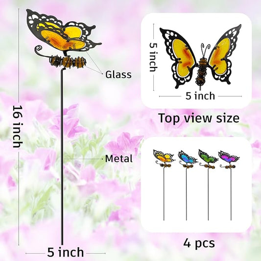 Butterfly Garden Stakes,Kit Made of Glass and Metal,Colorful Butterfly Garden Decorations Can Make the Garden Full of Color and Vitality. (Mix)