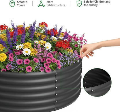 DDK Galvanized Raised Garden Bed, Round Outdoor Planter Bed, 4x4x1.5ft Metal Planter Box for Gardening and Planting,2Pack,BK